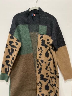 Pilcro for Anthropologie Animal Print Open Cardigan Duster Sweater OS